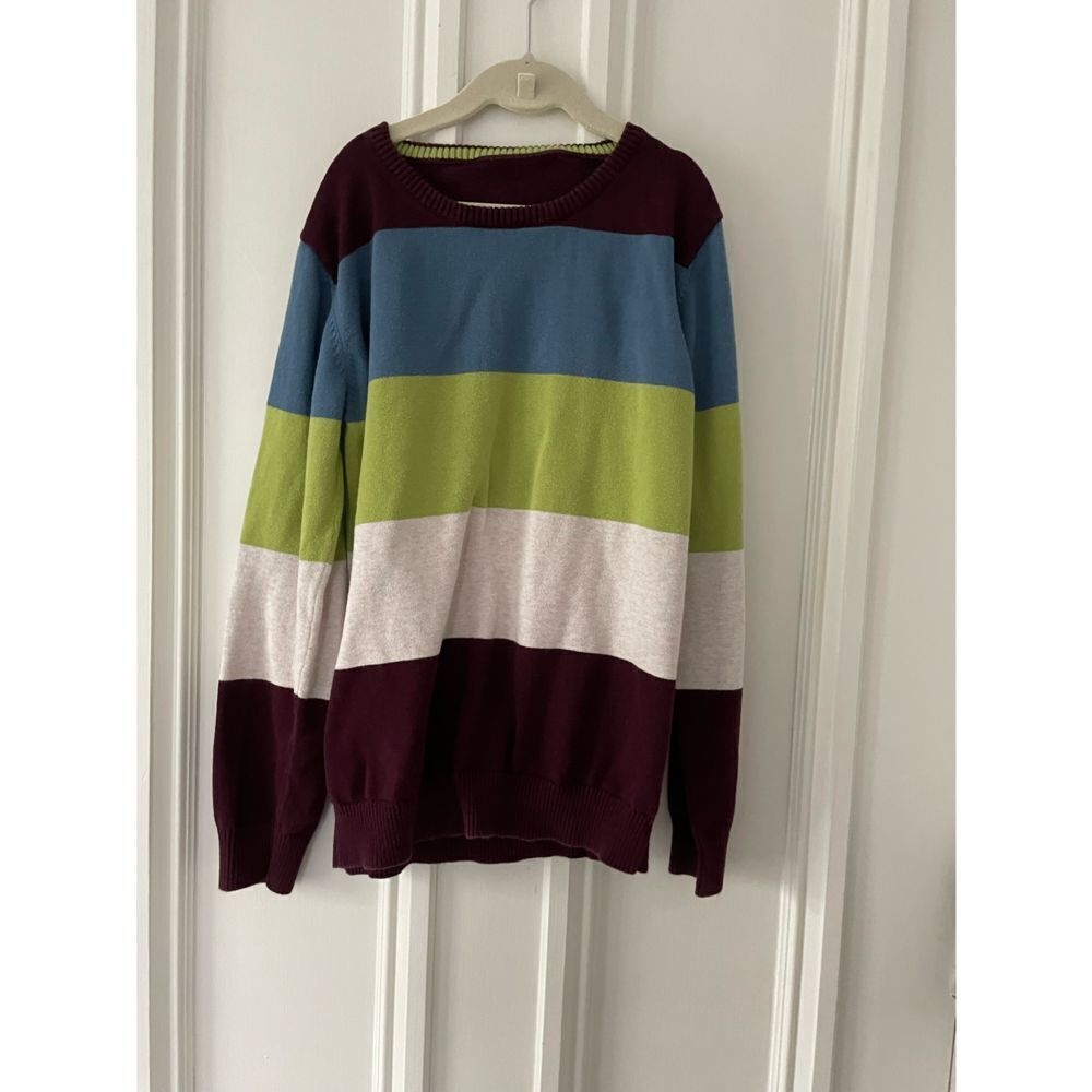 Kids 1234 cream green blue dark purple striped cotton sweater L